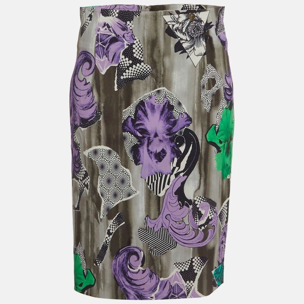 Versace Collection Multicolour Abstract Print Stretch Crepe Pencil Skirt M